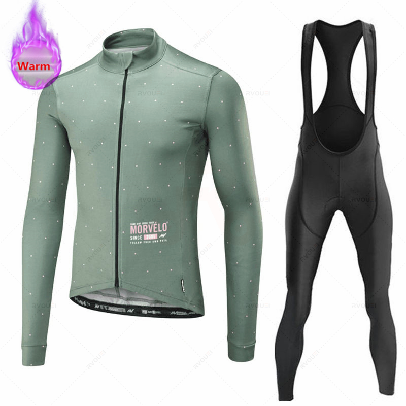 Mountain Biking Jerseys Men - Morvelo-Thermal Fleece Cycling Jersey Sets for